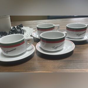 Cordon Bleu China 4 Piece Caffe Cappuccino  Stackable Set Cups And Saucers